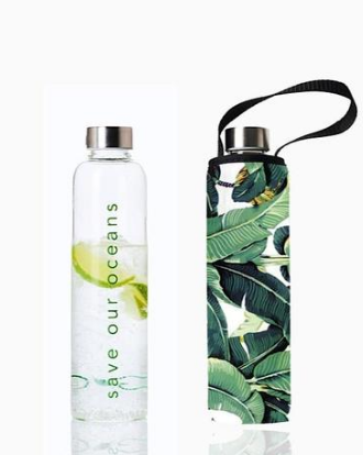 Image Title GLASS IS GREENER + CARRY COVER - 750 ML - BANANA LEAF PRINT